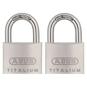 ABUS Vorhängeschloss Titalium 64TI/40 – 2er Set, gleichschließend – Kellerschloss mit Schlosskörper aus Spezial-Aluminium – gehärteter Stahlbügel -…