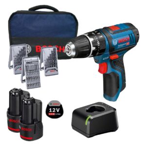 Bosch Professional 12V System Akku Schlagbohrschrauber GSB 12V-15 (Bohr-Ø Holz max: 19 mm, inkl. 2×2,0 Ah Akku + Ladegerät, 2x Bohrer-Set, 1x…