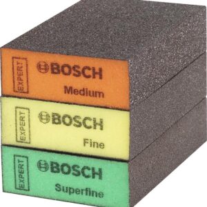 Bosch 3X EXPERT S471 Standard Schleifschwämme (für Farbe auf Holz, Weichholz, Ø 69 x 97 x 26 mm, Mittel/Fein/Superfein, Professional Zubehör…