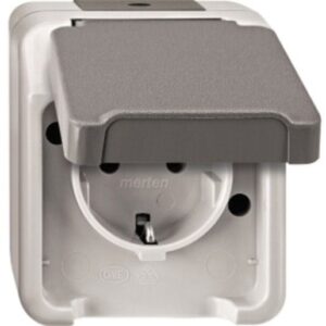 Schneider Electric Merten MEG2301-8029 Schuko Steckdose Klappdeckel,Schutzkontaktsteckdose Aufputz 1-fach Feuchtraum, IP44,Lichtgrau, Aquastar