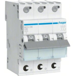 Hager MCS316 Leitungsschutzschalter 3phasig 16A 230 V, 400V, Kunststoff, grau