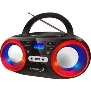 Tragbarer CD-Player mit LED-Discolichtern und FM-Radio in Schwarz-Rot