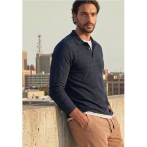 Street One MEN Street One Langarm Poloshirt aus Baumwolle male Blau