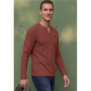 Street One MEN Street One Langarm Shirt mit Henleykragen male Orange