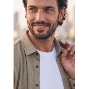 Street One MEN Street One Langarm Jersey Hemd in Unifarbe male Beige