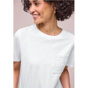 Street One T-Shirt mit Rundhals und Crochet-Tasche female Weiß