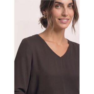 Street One Langarm Shirt mit V-Neck und Strukturmix female Braun