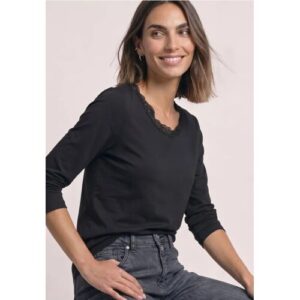 Street One Langarm Shirt mit Rundhals und Spitze female Schwarz