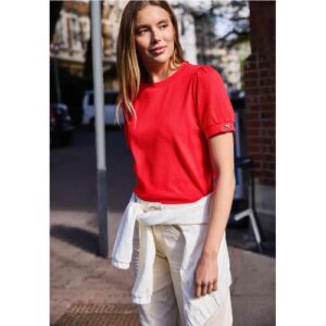 Street One Studio Street One T-Shirt mit Rundhals und Knopfdetail female Rot