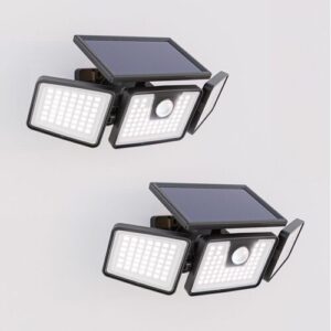 HOFTRONIC 2er-Set Edon Solar-Wandleuchten mit PIR-Bewegungsmelder – inkl. Dämmerungssensor – IP44 wasserdicht – 156 LEDs – 7 Watt – 6500K 700 Lumen tageslichtweißes Licht – Schwarz