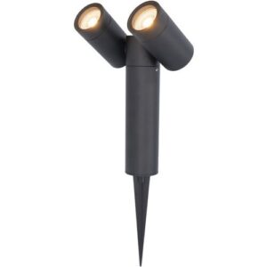 HOFTRONIC Pinero Doppel LED Gartenstrahler mit Erdspieß – GU10 8 watt 690 lumen – Dimmbar – Schwenkbar – 2700K warmweiß – IP65 Wasserdicht – Schwarz- Gartenspot – Außenstrahler