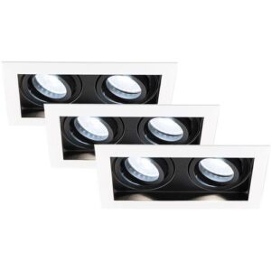 HOFTRONIC 3er-Set Durham – LED Einbaustrahler – Schwenkbar – 4 Watt 345 Lumen – 6500K tageslichtweiß – GU10 – Dimmbar – Viereckig – IP20 für Innenbereich – Weiß/Schwarz