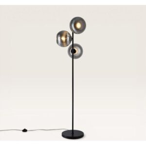 LUSENZ Ciotola – Schwarze Stehlampe Metall 150 cm – Rauchglas – Stehlampe wohnzimmer – Klassisch design – 3 Kuglen – E27 Fassung – Mit Fußschalter
