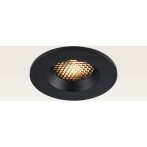 LUSENZ Einbaustrahler Juvano nero – Einbautiefe 27 mm – GU10-Fassung – IP54 spritzwassergeschützt für das Badezimmer – Schwarz – Mit Durchgangsverdrahtung – Wabenstruktur
