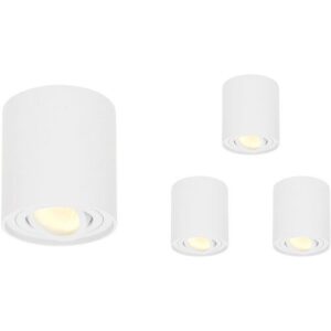 HOFTRONIC 4er Set Ray LED Deckenspot – Rund – Dimmbar – Schwenkbar – 4 Watt 345lm – 2700K warmweiß – GU10 Fassung – Aufbaustrahler – IP20 Innen – Austauschbarer Abdeckring – Weiß