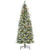 HOMCOM Weihnachtsbaum 1,8 m Christbaum mit 34 roten Beeren & Tannenzapfen, LED-Lichter Kunsttanne 618 Zweige PVC Stahl Grün-Weiß Ø65 x 180 cm   Aosom.de