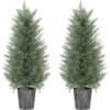 HOMCOM 2er Set Künstliche Zypressenbäume groß 90cm Kunstpflanze, Plastik Künstliche Pflanzen im Topf, Kunstbaum Fake Plant wie echt für Wohnzimmer Schlafzimmer Büro Garten Moderne Dekoration Geschenk   Aosom