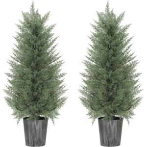 HOMCOM 2er Set Künstliche Zypressenbäume groß 90cm Kunstpflanze, Plastik Künstliche Pflanzen im Topf, Kunstbaum Fake Plant wie echt für Wohnzimmer Schlafzimmer Büro Garten Moderne Dekoration Geschenk   Aosom