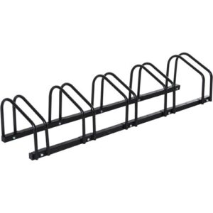 HOMCOM Fahrradständer für 5 Fahrräder, Fahrradhalterung, Fahrradabstellplatz für Reifen 65 mm, Abmessungen 145L x 33B x 27H cm, aus schwarzem Stahl   Aosom