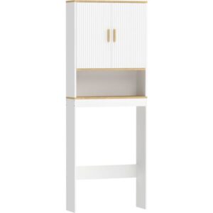 HOMCOM Badregal über dem WC, Badezimmerschrank-Organizer 3-stufig mit offenem Ablagefach, 2 Türen und verstellbarem Einlegeboden, 64x20x170,5 cm, Weiß   Aosom
