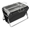 Outsunny Holzkohlegrill aus Edelstahl BBQ Smoker mit Grillrost Holzkohle Grill mit Griff klappbaren Beinen, Kohlegrill Standgrill für Barbeque Camping Terrasse Garten 40 x 28 x 25,5 cm Schwarz   Aosom