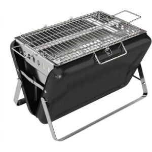 Outsunny Holzkohlegrill aus Edelstahl BBQ Smoker mit Grillrost Holzkohle Grill mit Griff klappbaren Beinen, Kohlegrill Standgrill für Barbeque Camping Terrasse Garten 40 x 28 x 25,5 cm Schwarz   Aosom
