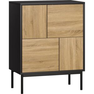 HOMCOM Buffet Wohnzimmer Aufbewahrungsschrank Küchenschrank mit Drucktüren und 4 Fächern Moderner Stil Buffet für Esszimmer und Wohnzimmer, 60 x 35 x 78 cm, schwarz und natürliche Holzoptik   Aosom