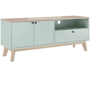 HOMCOM TV-Möbel 120 cm, TV-Bank für Fernseher bis 91,44 cm mit 2 Türen, Schublade, offenem Fach und verstellbarem Regal, moderner Stil, TV-Bank für Wohnzimmer, Schlafzimmer, Hellgrün   Aosom