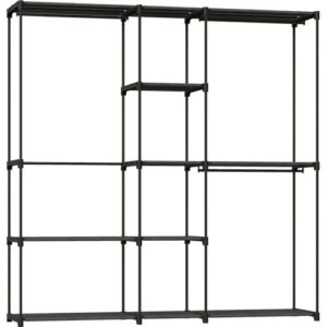 HOMCOM Stoffkleiderschrank, Schlafzimmer-Aufbewahrungsschrank mit Kleiderstangen & Ablagen, Schwarz, 182 x 43 x 185 cm   Aosom
