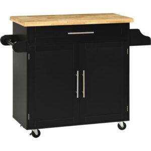 HOMCOM Küchenwagen rollbar Servierwagen Küchentrolley höhenverstellbare Einlegeböden für Küche Wohnzimmer Esszimmer Gummiholz MDF Schwarz   Aosom.de