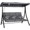 Outsunny Hollywoodschaukel, Gartenschaukel mit verstellbarem Sonnendach, Abnehmbare Kissen, 3-Sitzer, 198 x 118 x 168 cm, Grau+Schwarz   Aosom.de