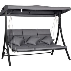 Outsunny Hollywoodschaukel, Gartenschaukel mit verstellbarem Sonnendach, Abnehmbare Kissen, 3-Sitzer, 198 x 118 x 168 cm, Grau+Schwarz   Aosom.de