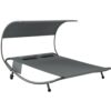Outsunny Doppel-Sonnenliege mit abnehmbarem Verdeck, Gartenliege für 2 Personen in Texteline mit Rollen, 2 Kissen, Taschen, Stahlrahmen, für Terrasse Pool, max. 240 kg, Grau   Aosom