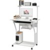 HOMCOM Computertisch, Rollender Schreibtisch mit Aufbewahrungsregalen, Arbeitsplatz und Tastaturablage, Computertisch auf Rollen, 80 x 50 x 130 cm, Weiß   Aosom