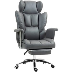 HOMCOM Bürostuhl mit Liegefunktion, ergonomisch Schreibtischstuhl, höhenverstellbar Drehstuhl mit Fußstütze, gepolstert, bis 120 kg belastbar, für Büro, Arbeitszimmer, Dunkelgrau   Aosom