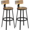 HOMCOM 2er-Set Barhocker, hohe Küchenhocker mit Rückenlehne, Fußstütze, Metallgestell, hohe Barstühle, für Kochinsel, Esszimmer, Theke, Rustikales Braun   Aosom