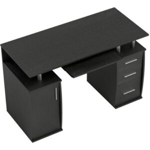 HOMCOM Computerschreibtisch, Computertisch 120 x 55 cm mit Tastaturauszug, 3 Schubladen, Fach für PC-Gehäuse und offene Regalfächer, für Schlafzimmer, Zuhause, schwarz   Aosom