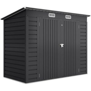Outsunny Gerätehaus aus Stahl, 2,7 m² Geräteschuppen mit Doppeltür, Gartenschuppen mit Schloss, Gartenschrank mit UV-Schutz, 249 x 121 x 183 cm, Grau   Aosom