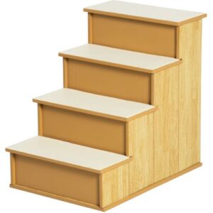 PawHut Haustiertreppe 4-stufige Hundetreppe Katzentreppe Einstiegshilfe mit rutschfester Matte Haustierleiter für Auto Bett Sofa Natur 40 x 59 x 54,2 cm   Aosom