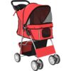 PawHut Hundewagen Hundebuggy Faltbar Katzenwagen bis 10kg mit Reflektorstreifen Aufbewahrungskorb waschbar Kissen Netzfenstern Getränkehaltern 360° drehbare Räder mit Bremse für kleine Hunde Rot   Aosom