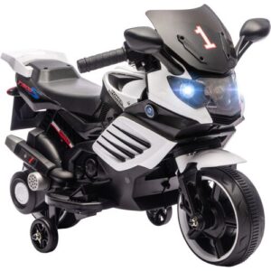 AIYAPLAY 6V Elektro-Motorrad für Kinder mit abnehmbaren Stützrädern, Spielzeug-Motorrad für Kinder 18-36 Monate mit Scheinwerfern und integrierter Musik, Weiß   Aosom