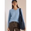 Cecil / Basic Pullover mit V-Neck in Unifarbe – easy blue / Blau / 60% Baumwolle/40% Viskose / XL M XXL S XS L
