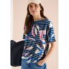 Cecil / Kurzarm Shirt mit Ausbrennerstreifen – universal blue / Blau / 65% Polyester/35% Viskose / XXL XL L S XS