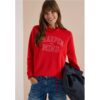 Cecil / Langarm Shirt mit Stehkragen und Wording – flame red / Rot / 47% Modal/45% Polyester/8% Elasthan / L XXL XS XL M S