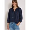 Cecil / 3/4-Arm Bluse mit Split Neck in Unifarbe – universal blue / Blau / 100% Baumwolle / XL 3XL S XXL M