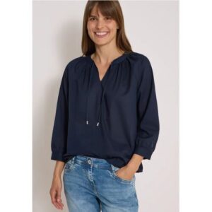 Cecil / 3/4-Arm Bluse mit Split Neck in Unifarbe – universal blue / Blau / 100% Baumwolle / XL 3XL S XXL M