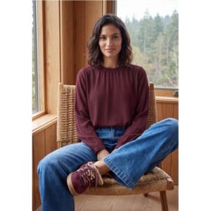 Cecil / Langarm Bluse mit Rundhals und Smokdetail – red wine / Rot / 100% Viskose / S 3XL M L
