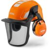 STIHL Helmset ADVANCE X‑Vent, Gesichtsschutz und Gehörschutz, orange, SNR 30, KWF‑Profi geprüft, EN 352/397/1731