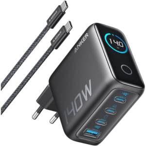 Anker Ladegerät (140W, 4-Port, PD 3.1) mit USB-C Kabel Silber