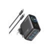 Anker Ladegerät (100W, 3 Ports, Smart Display) mit USB-C Kabel Silber